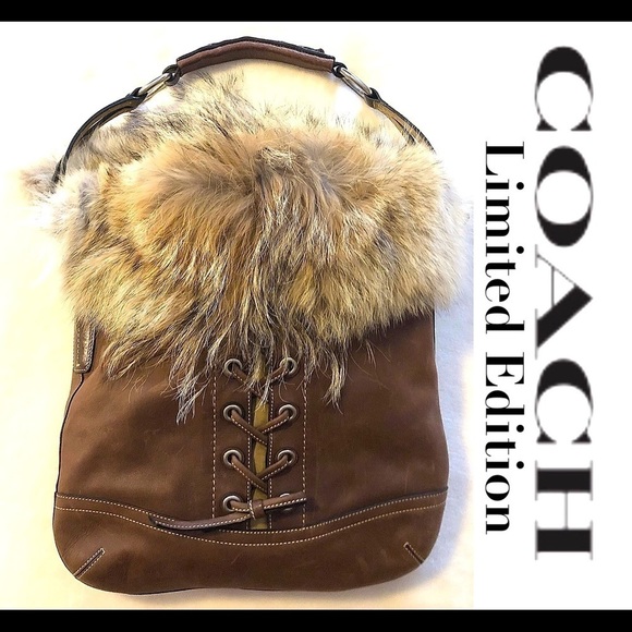 Coach Handbags - 🎉COACH LIMITED EDITION Genuine Suede  Leather w Coyote Fur Shoulder Bag Luxury